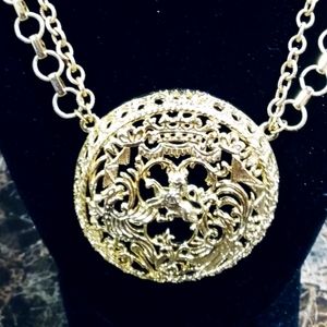 Vintage NAPIER Phoenix and Lion Medallion Pendant Gold Tone Double Chain Choker